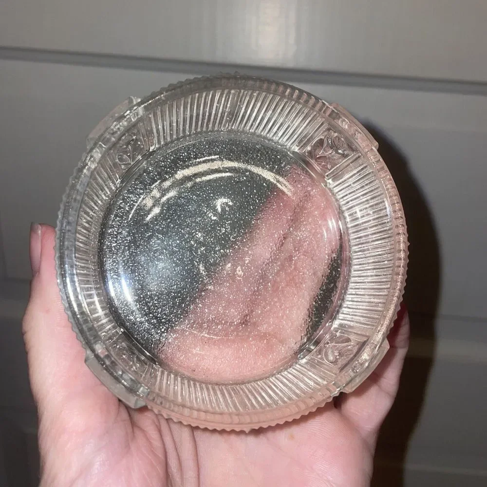 Vintage Vanity Footed Art Deco Ribbed Glass‎ Powder Jar trinket